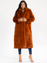 WOMEN'S LONG SLEEVE BUTTON CLOSURE FRONT POCKETS FAUX FUR TRENCH COAT