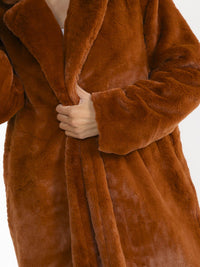 WOMEN'S LONG SLEEVE BUTTON CLOSURE FRONT POCKETS FAUX FUR TRENCH COAT