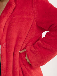 WOMEN'S LONG SLEEVE BUTTON CLOSURE FRONT POCKETS FAUX FUR TRENCH COAT