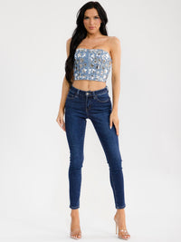 WOMEN'S SLEEVELESS STARS TUBE DENIM CROP TOP