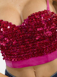 WOMEN'S SLEEVELESS ADJUSTABLE STRAPS SEQUINS BUSTIER