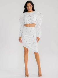 WOMEN'S LONG SLEEVE TOP & ELASTIC WAIST MINI SKIRT STUDS 2PC. SET