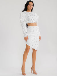 WOMEN'S LONG SLEEVE TOP & ELASTIC WAIST MINI SKIRT STUDS 2PC. SET
