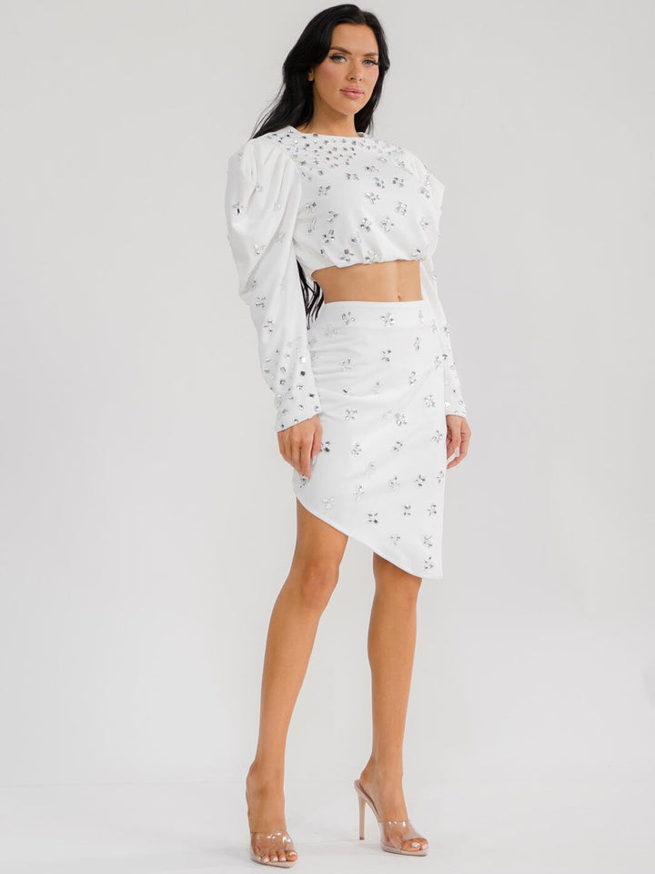 WOMEN'S LONG SLEEVE TOP & ELASTIC WAIST MINI SKIRT STUDS 2PC. SET