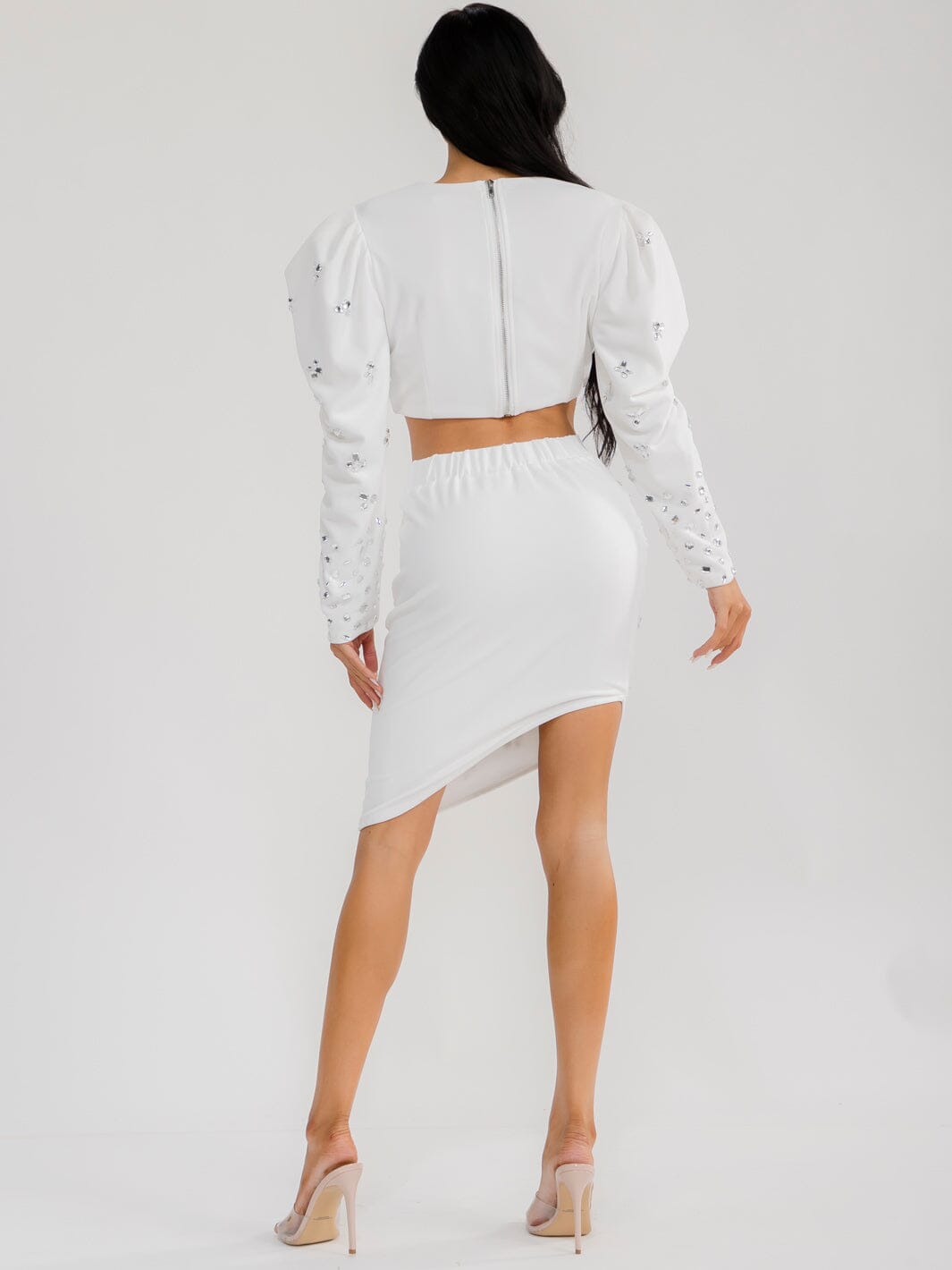 WOMEN'S LONG SLEEVE TOP & ELASTIC WAIST MINI SKIRT STUDS 2PC. SET
