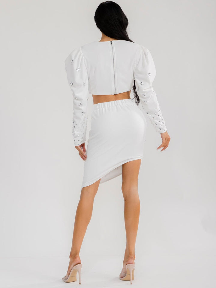 WOMEN'S LONG SLEEVE TOP & ELASTIC WAIST MINI SKIRT STUDS 2PC. SET
