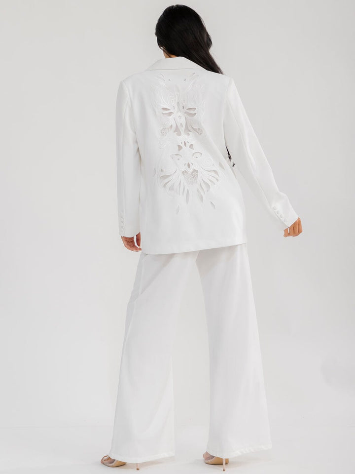 WOMEN'S LONG SLEEVE BLAZER & BUTTON CLOSURE PANTS BACK DETAILED 2PC. SET