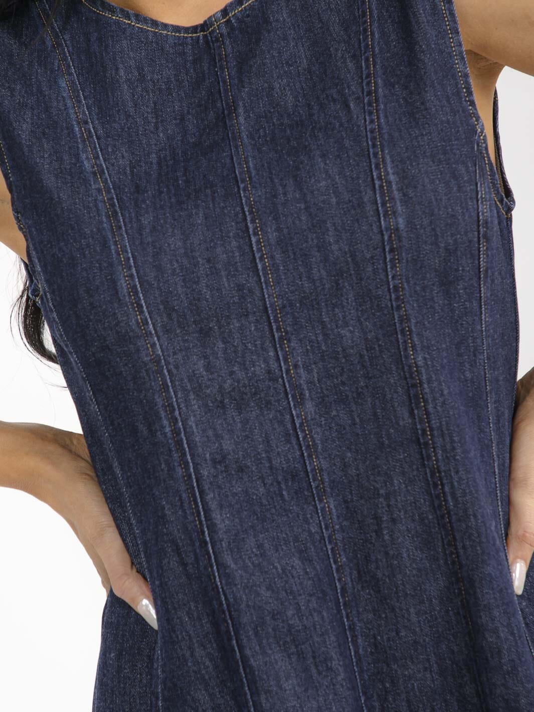 WOMEN'S SLEEVELESS LOOSE FIT TIERED DENIM MAXI DRESS