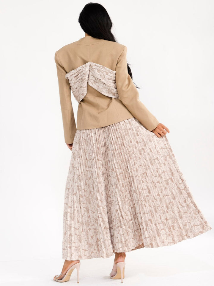WOMEN'S LONG SLEEVE BLAZER & ELASTIC WAIST MAXI SKIRT FLORAL PLEATED 2PC. SET