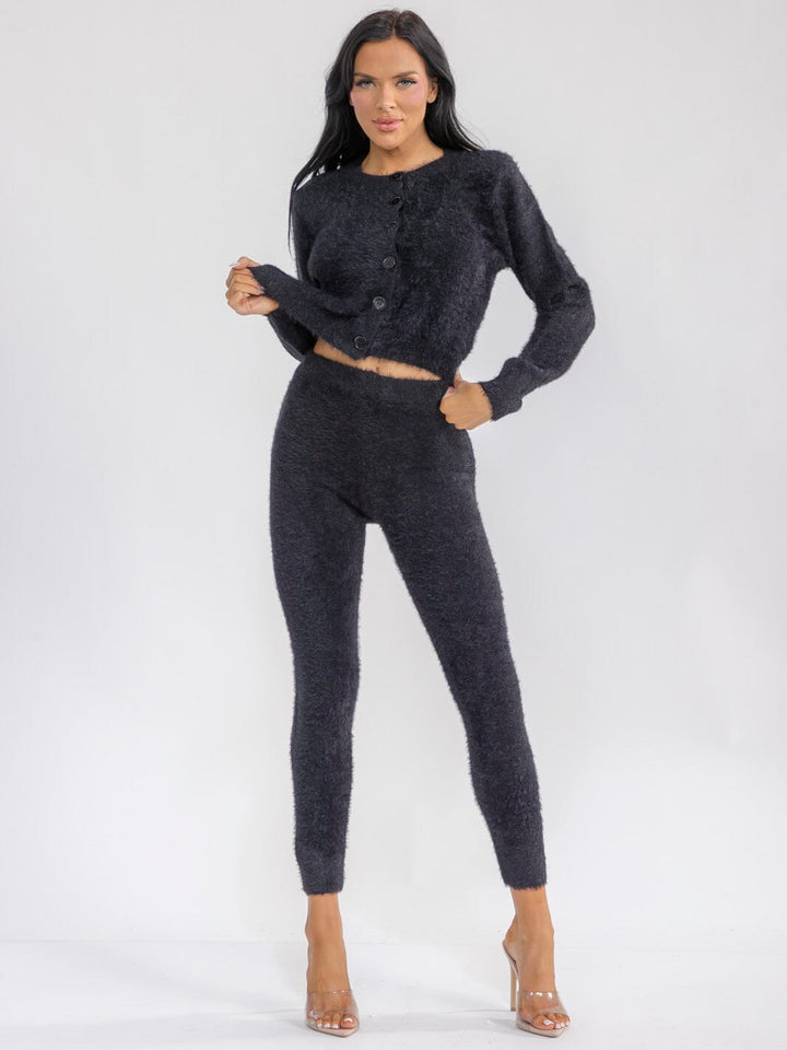 WOMEN'S LONG SLEEVE TOP & ELASTIC WAIST PANTS FUZZY 2PC. SET