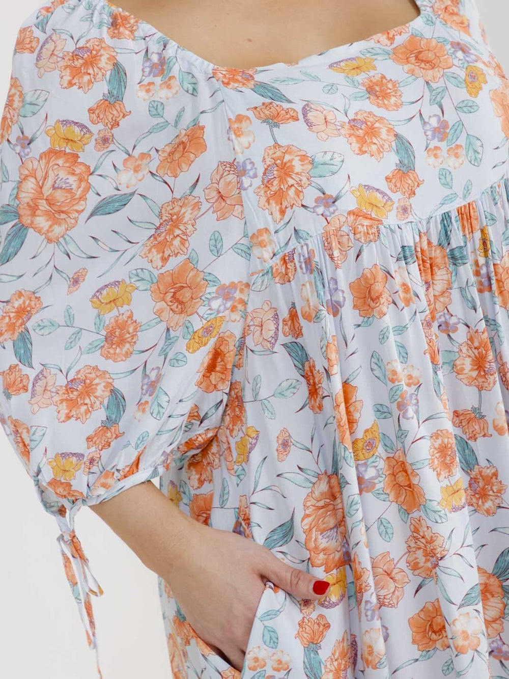 PLUS SIZE SHORT SLEEVE SQUARE NECK FRONT POCKETS FLORAL TUNIC MINI DRESS