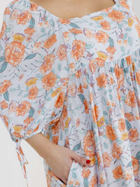 PLUS SIZE SHORT SLEEVE SQUARE NECK FRONT POCKETS FLORAL TUNIC MINI DRESS