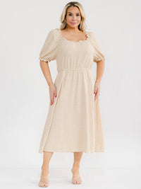 PLUS SIZE SHORT SLEEVE ELASTIC WAIST FRONT POCKETS PLAID MAXI DRESS