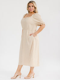 PLUS SIZE SHORT SLEEVE ELASTIC WAIST FRONT POCKETS PLAID MAXI DRESS