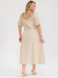 PLUS SIZE SHORT SLEEVE ELASTIC WAIST FRONT POCKETS PLAID MAXI DRESS