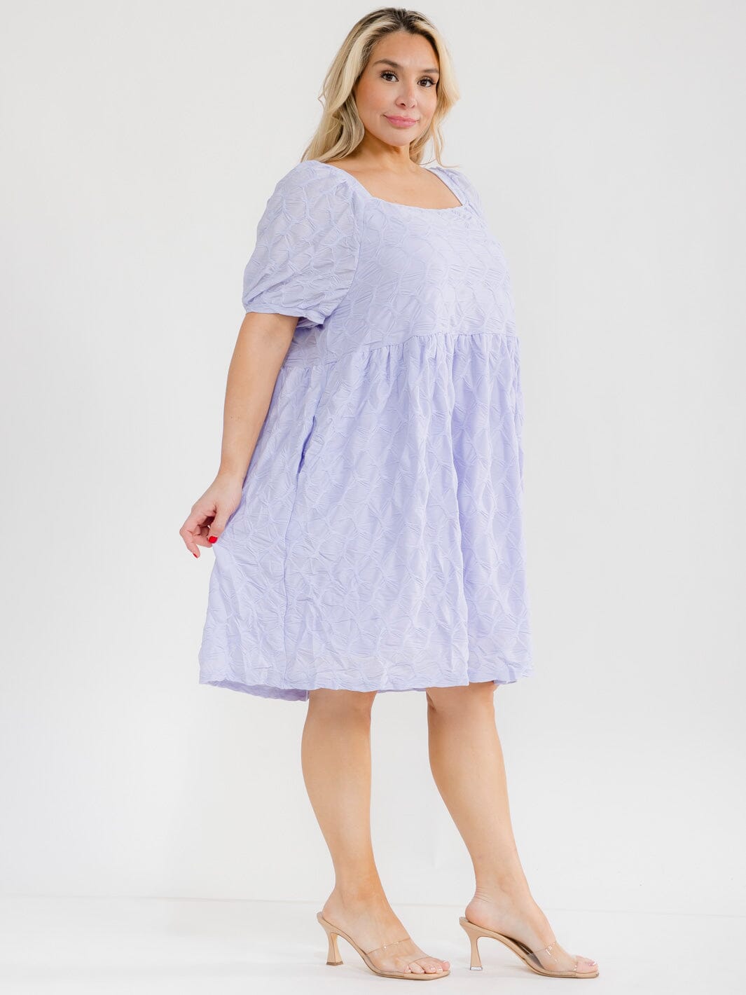 PLUS SIZE SHORT SLEEVE SQUARE NECK FRONT POCKETS DETAILED TUNIC MINI DRESS