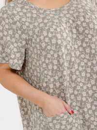 PLUS SIZE SHORT SLEEVE FRONT POCKETS TUNIC FLORAL MIDI DRESS