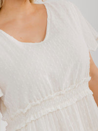 PLUS SIZE SHORT SLEEVE V-NECK ELASTIC WAIST SWISS DOTS MINI DRESS