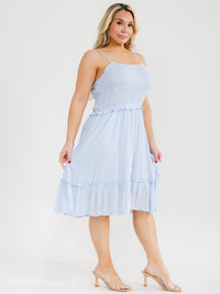 PLUS SIZE SLEEVELESS SQUARE NECK FRONT POCKETS SMOCK MIDI DRESS