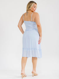 PLUS SIZE SLEEVELESS SQUARE NECK FRONT POCKETS SMOCK MIDI DRESS