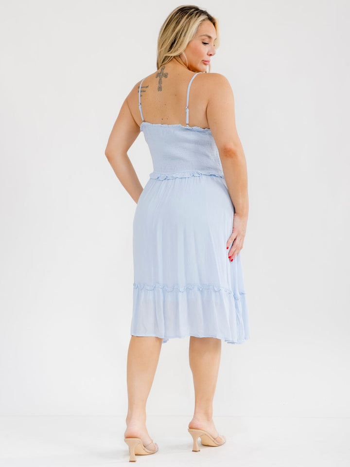 PLUS SIZE SLEEVELESS SQUARE NECK FRONT POCKETS SMOCK MIDI DRESS