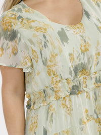 PLUS SIZE SHORT SLEEVE V-NECK ELASTIC WAIST FLORAL MINI DRESS