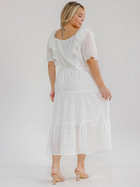 PLUS SIZE SHORT SLEEVE SQUARE NECK FRONT POCKETS TIERED MAXI DRESS