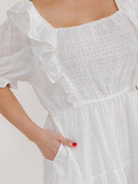 PLUS SIZE SHORT SLEEVE SQUARE NECK FRONT POCKETS TIERED MAXI DRESS