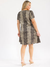 PLUS SIZE SHORT SLEEVE V-NECK ANIMAL PRINT WRAP MINI DRESS