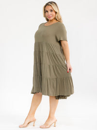 PLUS SIZE SHORT SLEEVE TIERED TUNIC MIDI DRESS