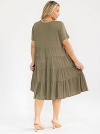 PLUS SIZE SHORT SLEEVE TIERED TUNIC MIDI DRESS
