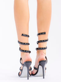 CAPE ROBBIN WOMEN'S METALLIC SQUARE TOE ANKLE WRAP 4 INCH HEELS