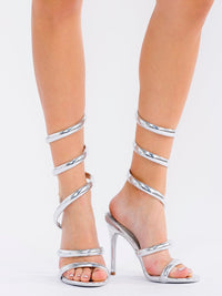 CAPE ROBBIN WOMEN'S METALLIC SQUARE TOE ANKLE WRAP 4 INCH HEELS