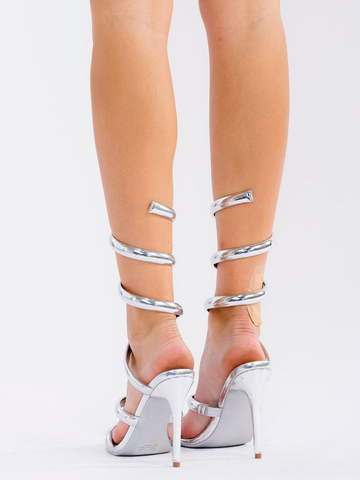 CAPE ROBBIN WOMEN'S METALLIC SQUARE TOE ANKLE WRAP 4 INCH HEELS