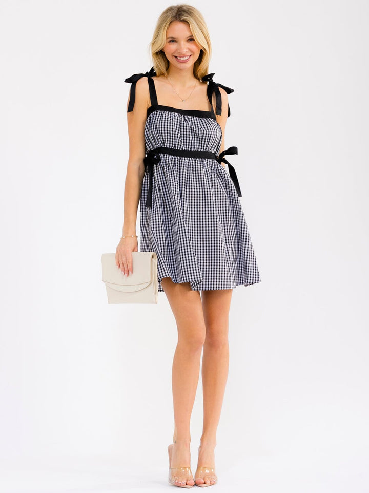 WOMEN'S SLEEVELESS ADJUSTABLE STRAPS PLAID MINI DRESS