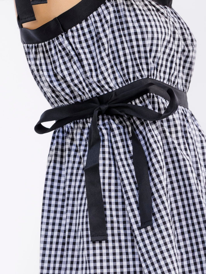 WOMEN'S SLEEVELESS ADJUSTABLE STRAPS PLAID MINI DRESS