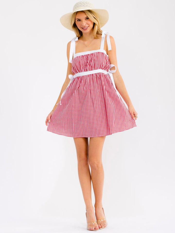 WOMEN'S SLEEVELESS ADJUSTABLE STRAPS PLAID MINI DRESS