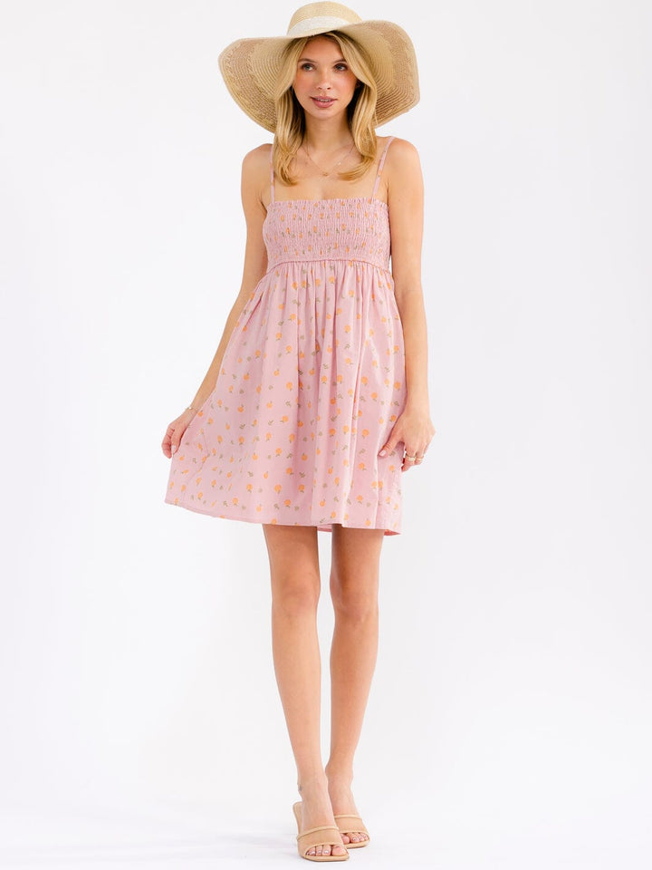 WOMEN'S SLEEVELESS SMOCK FLORAL MINI DRESS