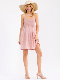 WOMEN'S SLEEVELESS SMOCK FLORAL MINI DRESS