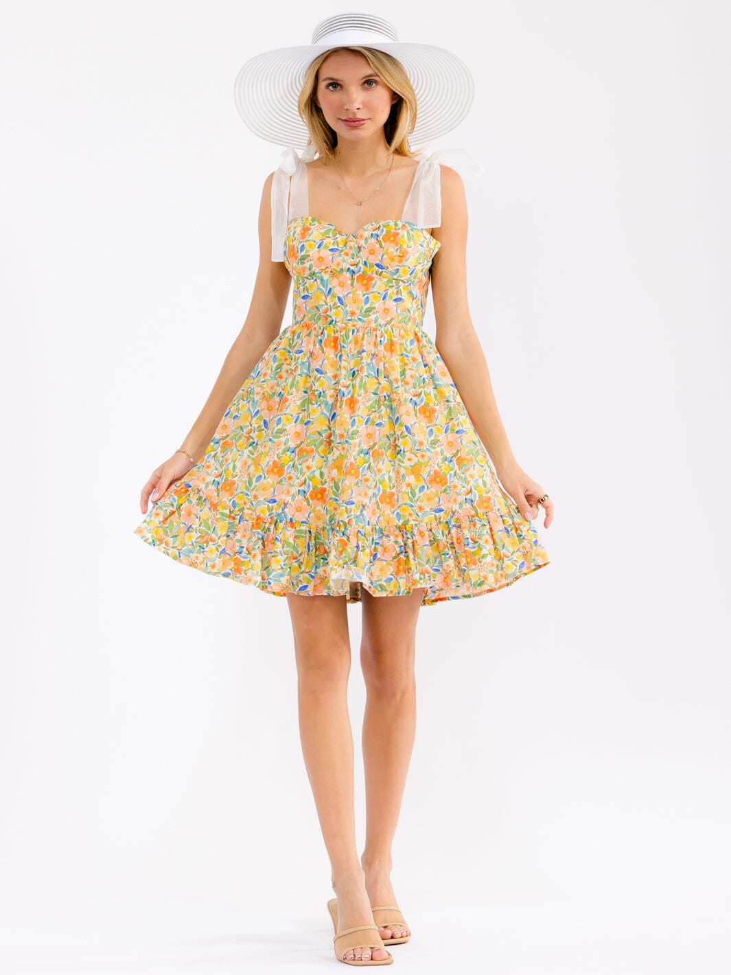 WOMEN'S SLEEVELESS FIT & FLARE FLORAL MINI DRESS