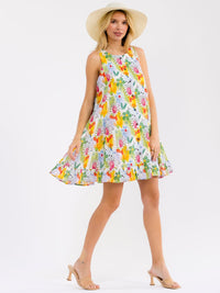 WOMEN'S SLEEVELESS BUTTON UP FLORAL PRINT TUNIC MINI DRESS