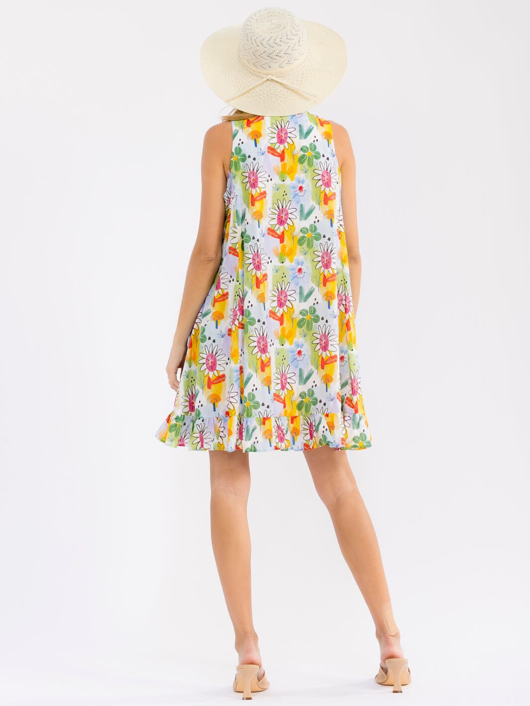 WOMEN'S SLEEVELESS BUTTON UP FLORAL PRINT TUNIC MINI DRESS