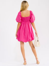 WOMEN'S SHORT PUFF SLEEVE SQUARE NECK SMOCK MINI DRESS
