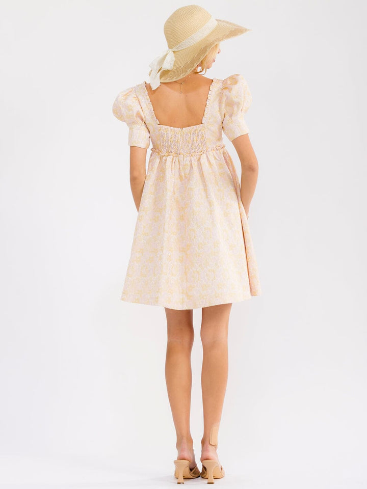 WOMEN'S SHORT PUFF SLEEVE SQUARE NECK SMOCK FLORAL MINI DRESS