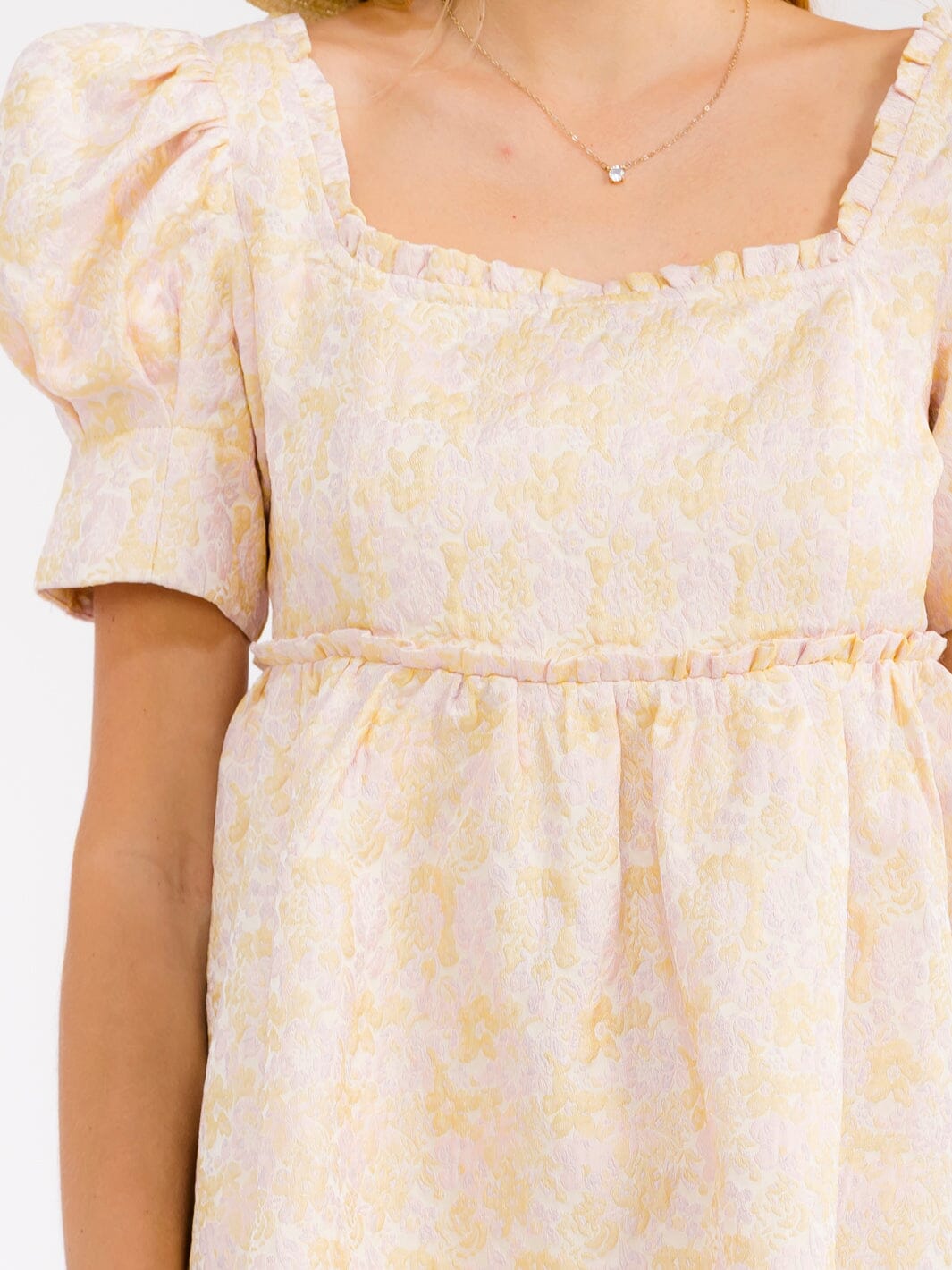 WOMEN'S SHORT PUFF SLEEVE SQUARE NECK SMOCK FLORAL MINI DRESS