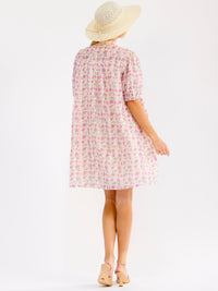 WOMEN'S SHORT SLEEVE BUTTON UP FRONT POCKETS FLORAL EYELET MINI DRESS