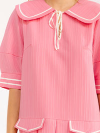 WOMEN'S SHORT SLEEVE PLEATED LOOSE FIT MINI DRESS