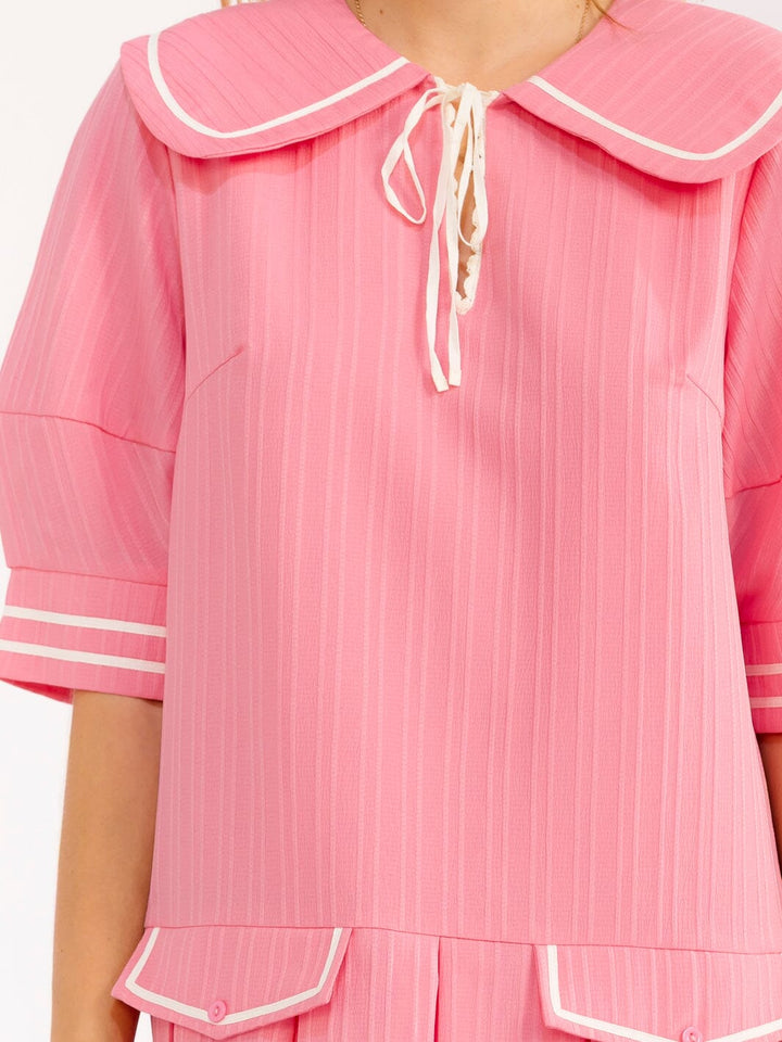 WOMEN'S SHORT SLEEVE PLEATED LOOSE FIT MINI DRESS