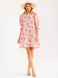 WOMEN'S SHORT SLEEVE BUTTON UP FLORAL MINI DRESS