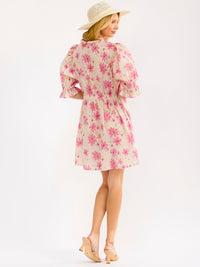 WOMEN'S SHORT SLEEVE BUTTON UP FLORAL MINI DRESS